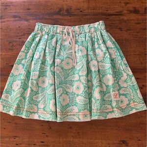 Lena French Market Skirts Cotton Rope Waist Tied Flirty Floral Green Skirt Sz M